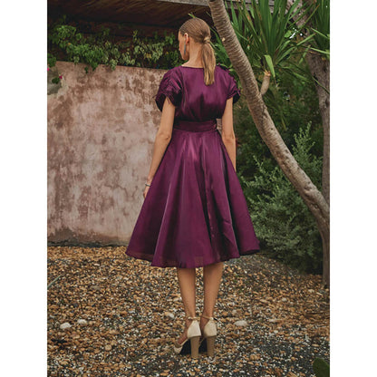 House of Fett Vanessa Organza Applique Floral Dress - Wine