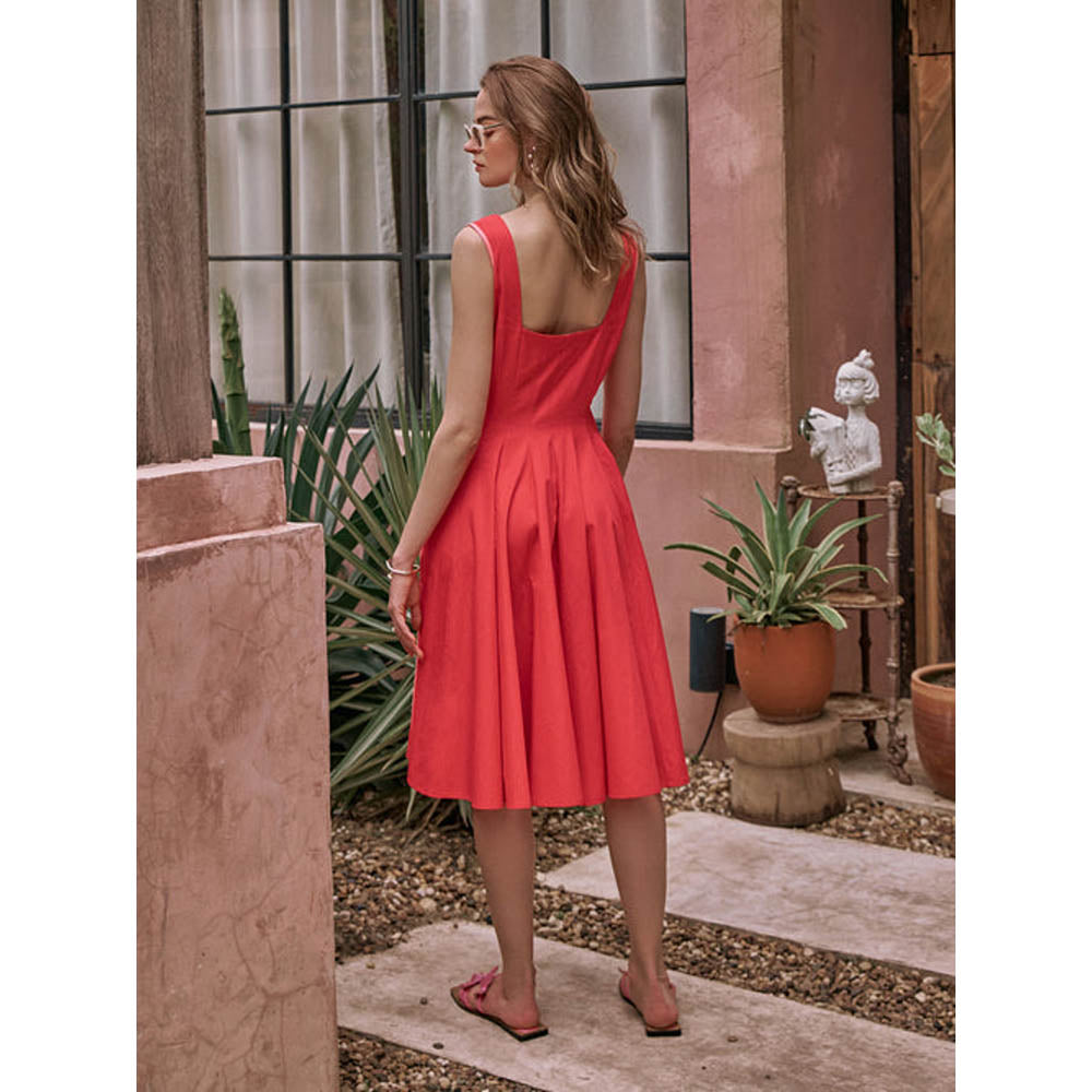 House of Fett The Townie Fit And Flare Piping Dress - Orange