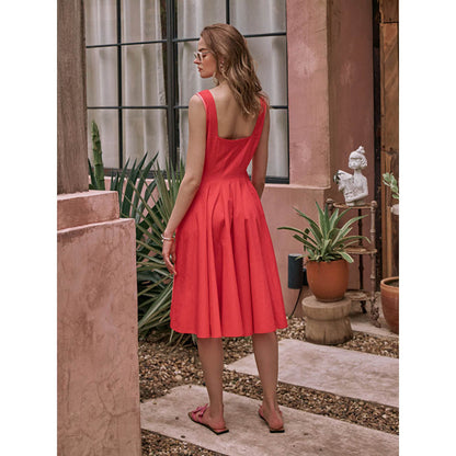 House of Fett The Townie Fit And Flare Piping Dress - Orange