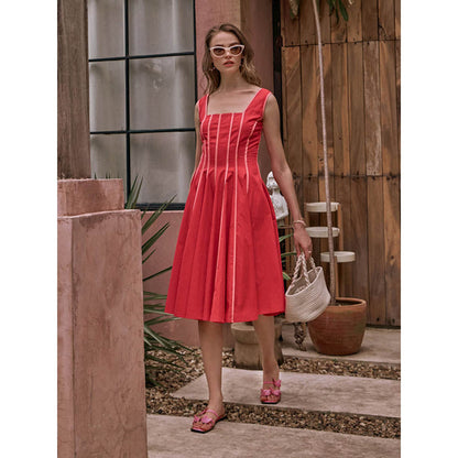 House of Fett The Townie Fit And Flare Piping Dress - Orange
