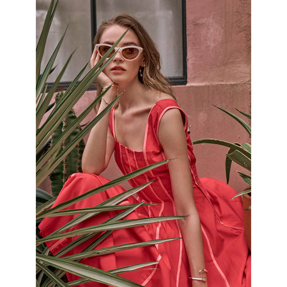 House of Fett The Townie Fit And Flare Piping Dress - Orange