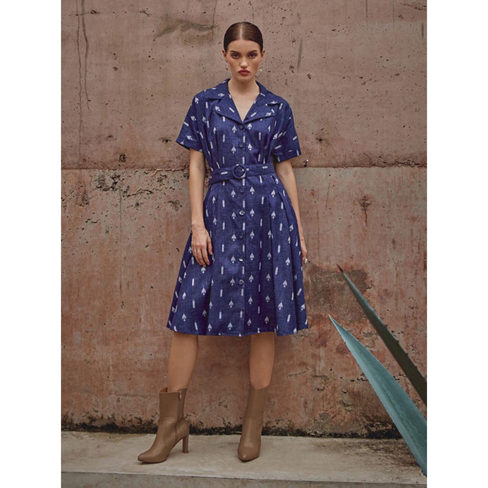 House of Fett Aqua Cotton Dress - Blue