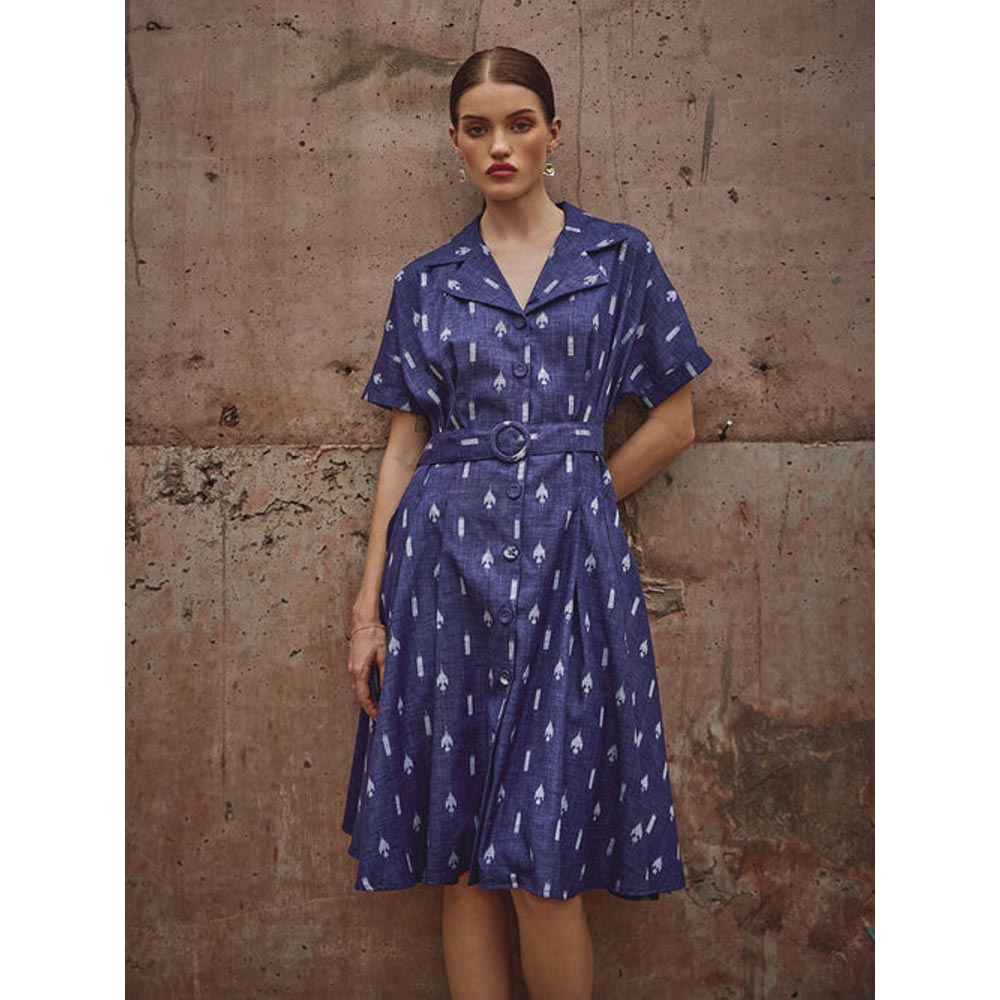 House of Fett Aqua Cotton Dress - Blue