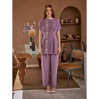 House of Fett Liliana Embroidered Floral Top - Purple