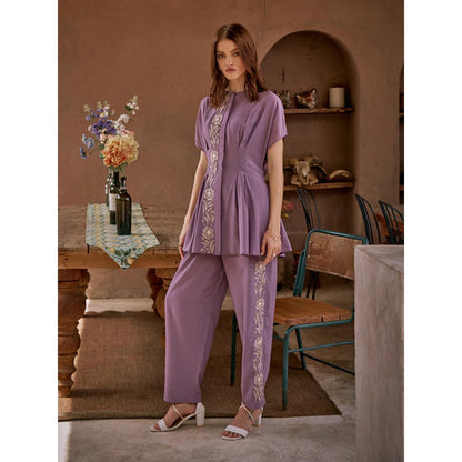 House of Fett Liliana Embroidered Floral Top - Purple