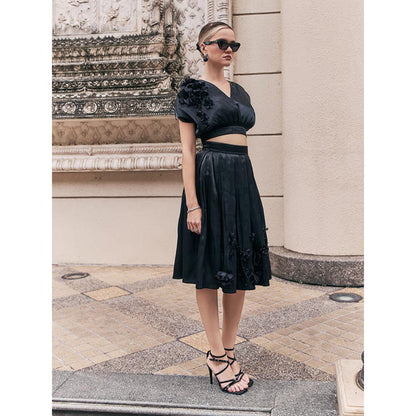 House of Fett Blake Organza Applique Floral Crop Top - Black