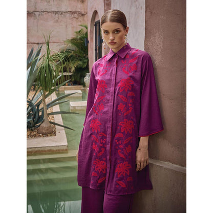 House of Fett Dahlia Crepe Embroidered Tunic - Purple