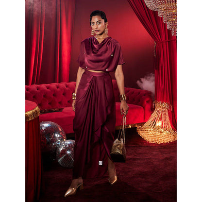 House of Fett Amoura Satin Embellished Skirt Set