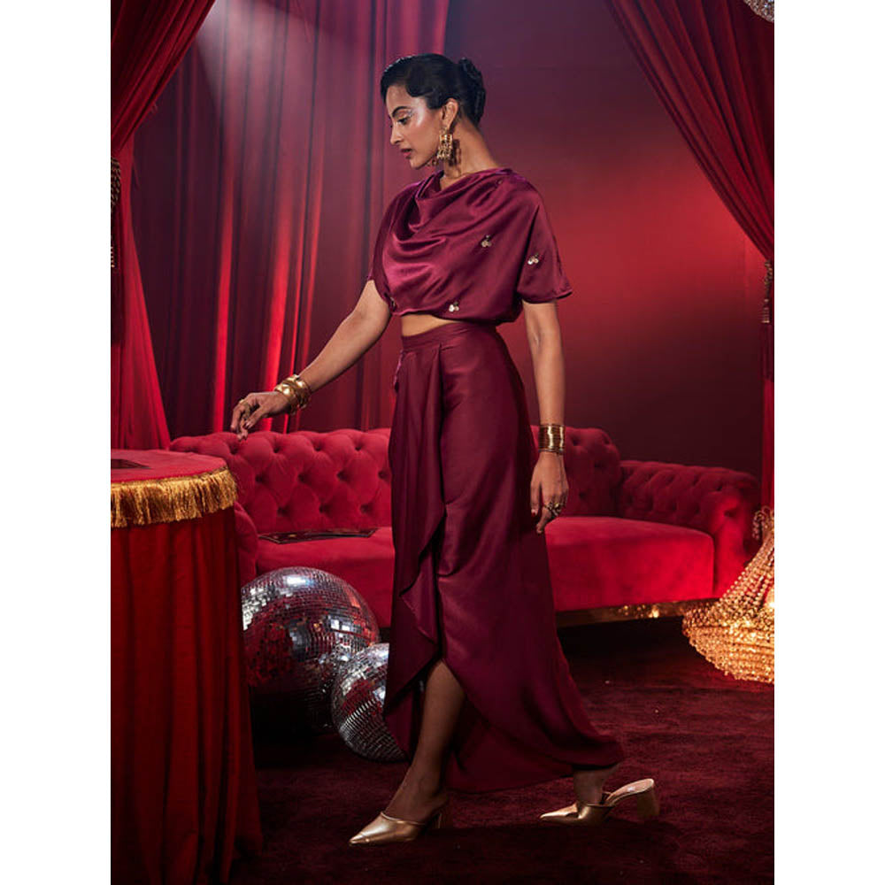 House of Fett Amoura Satin Embellished Skirt Set