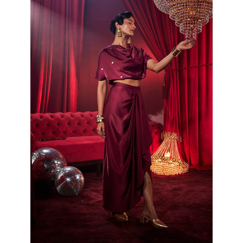 House of Fett Amoura Satin Embellished Skirt Set