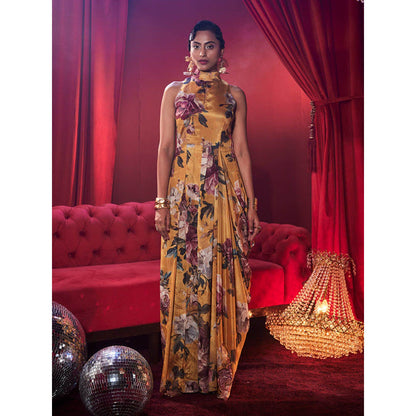 House of Fett Signoria Floral Draped Jumpsuit