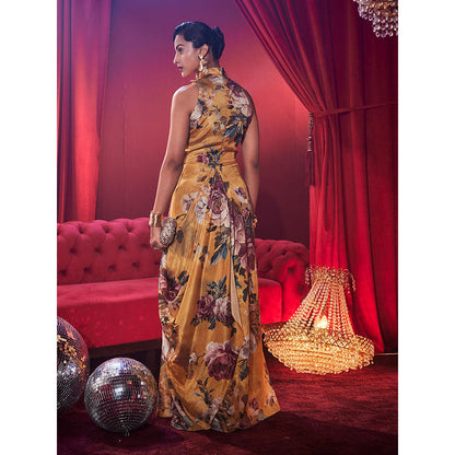 House of Fett Signora Floral Drape Dress - Yellow