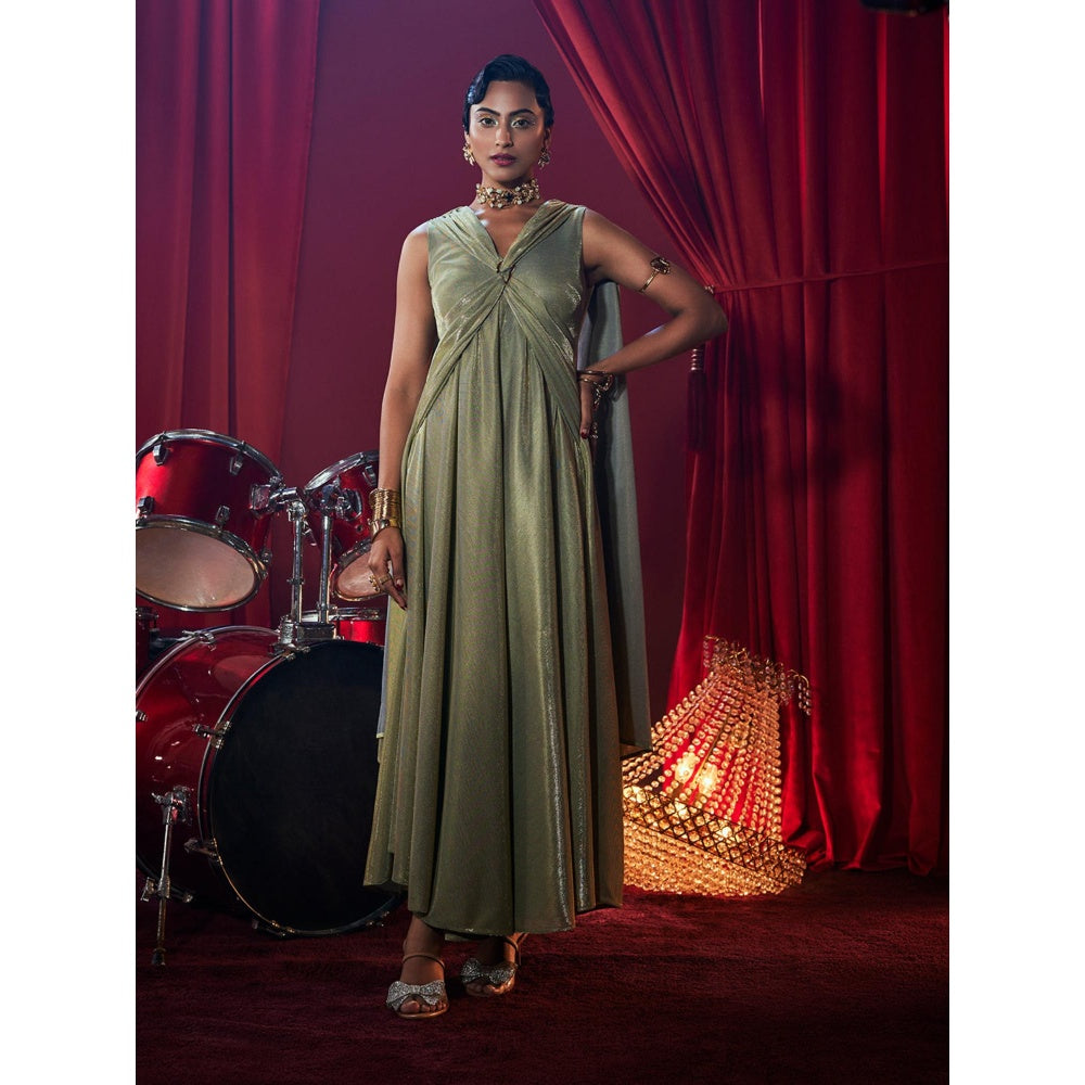 House of Fett Donatella Golden Glow Evening Gown - Green