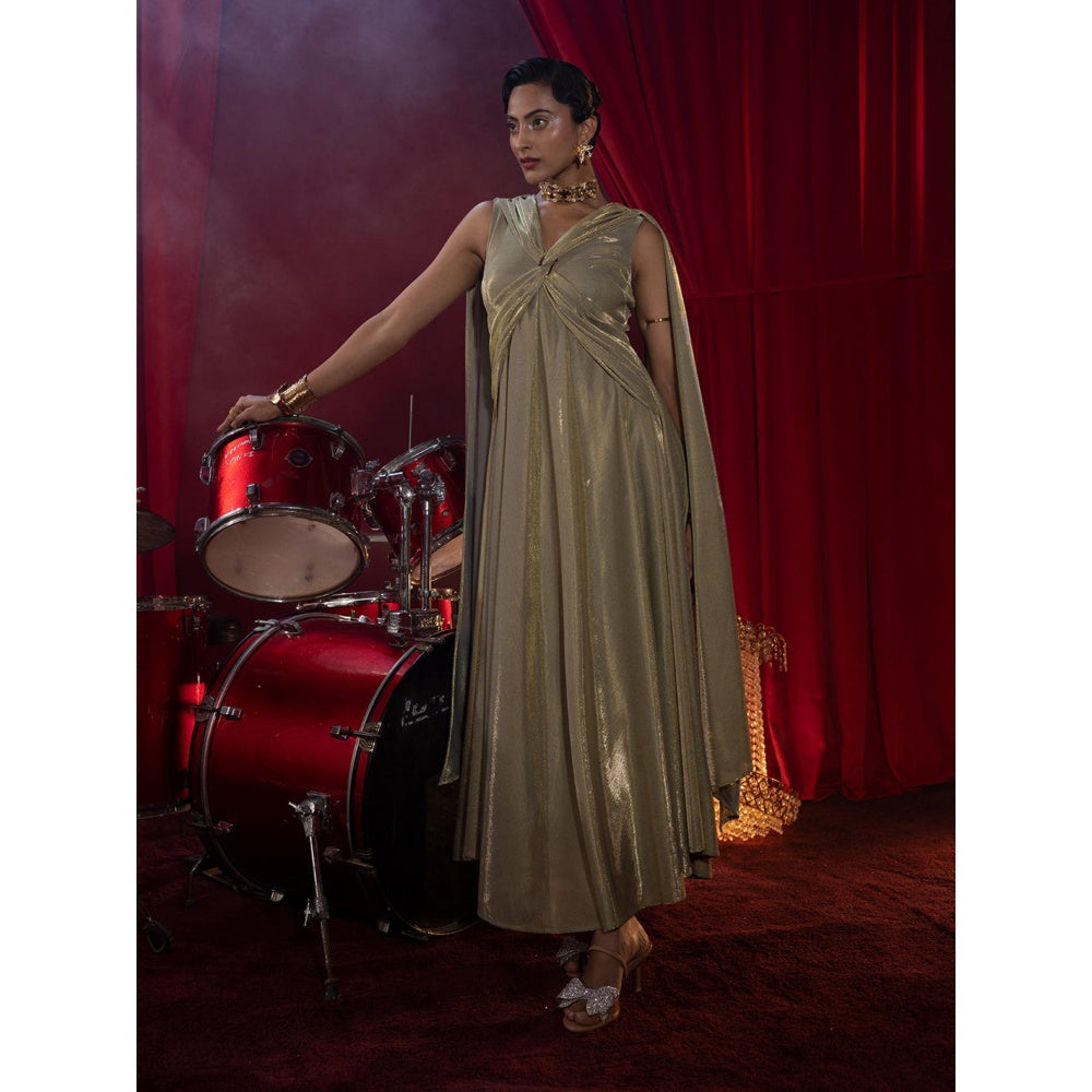 House of Fett Donatella Golden Glow Evening Gown - Green