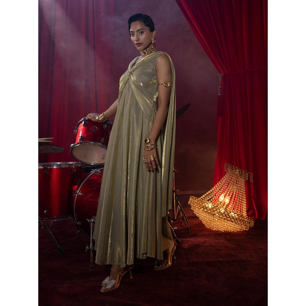 House of Fett Donatella Golden Glow Evening Gown - Green