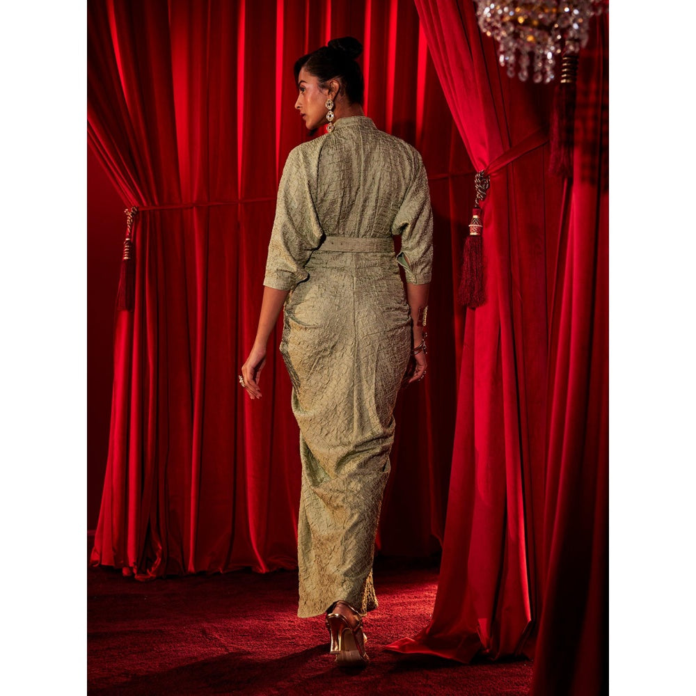 House of Fett Belrose Pleated Gown with Belt - Green