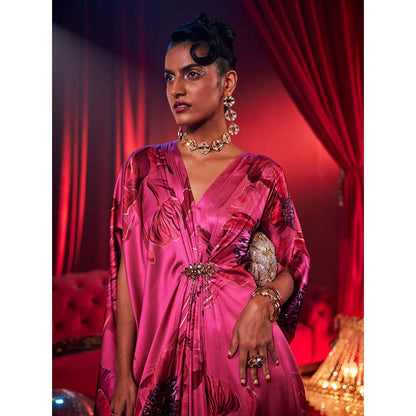 House of Fett Diva Poppy Print Kaftan Dress