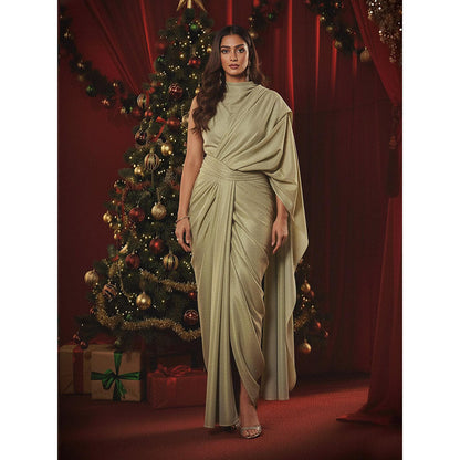 House of Fett Women Green High Neck Gown