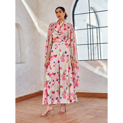 House of Fett Coralrush Off White Cape with Top and Pant Co-Ords