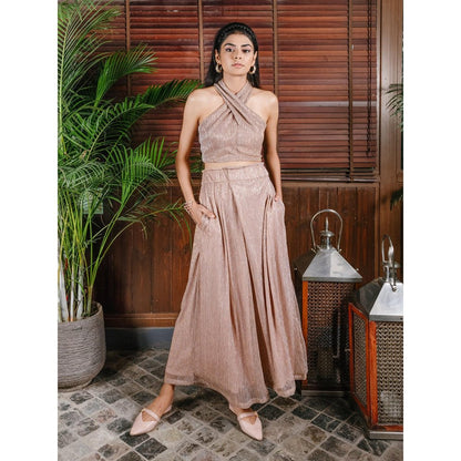 House of Fett Orlean Shimmer Cream Top with Pant Co-Ords