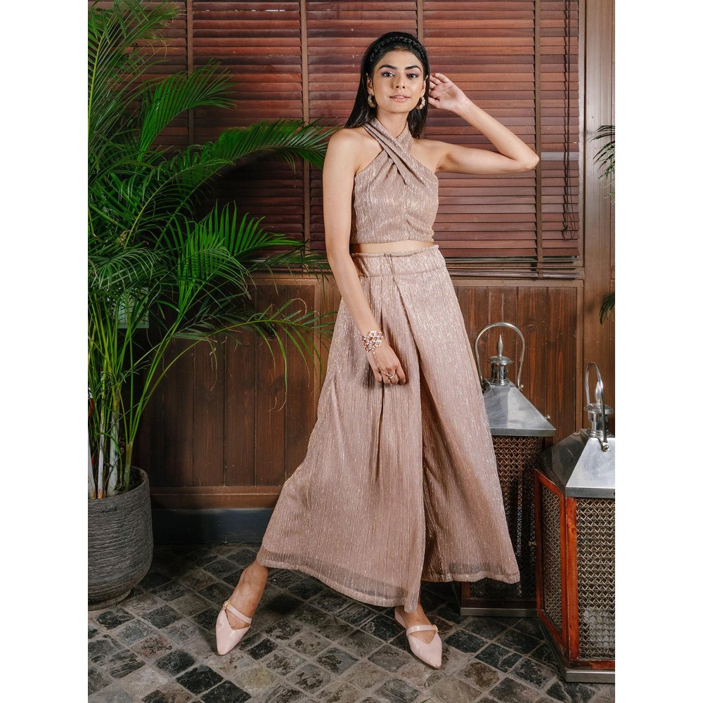 House of Fett Orlean Shimmer Cream Top with Pant Co-Ords