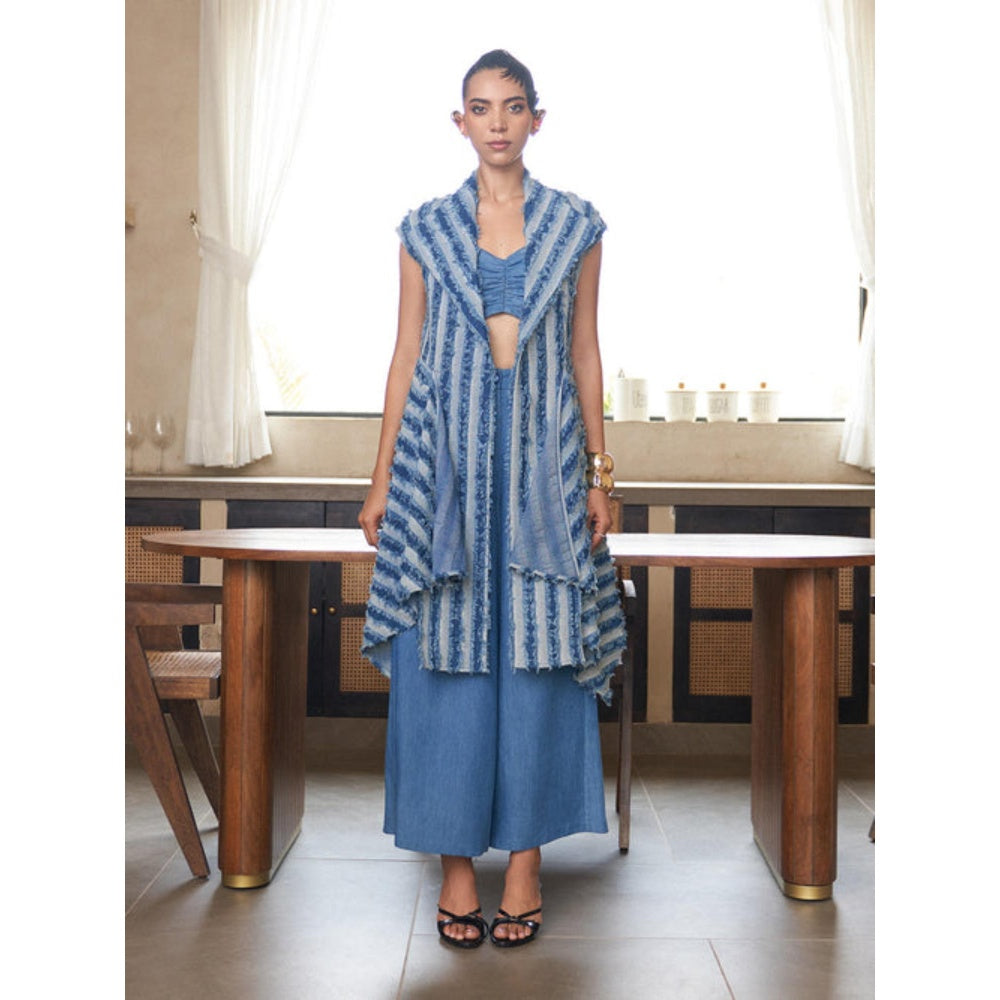 House of Fett Cobalt Denim Three Piece Solid Coord Set