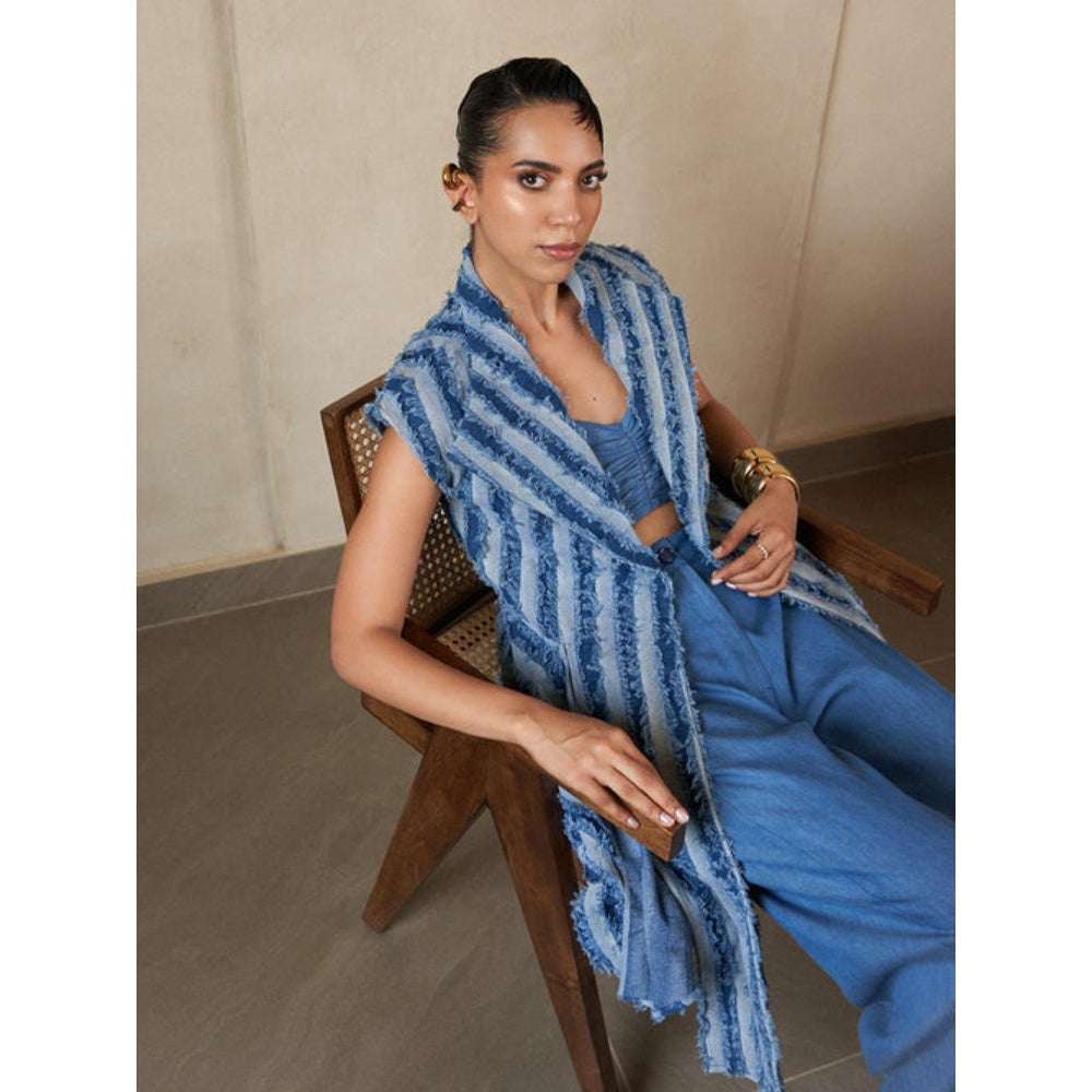 House of Fett Cobalt Denim Three Piece Solid Coord Set