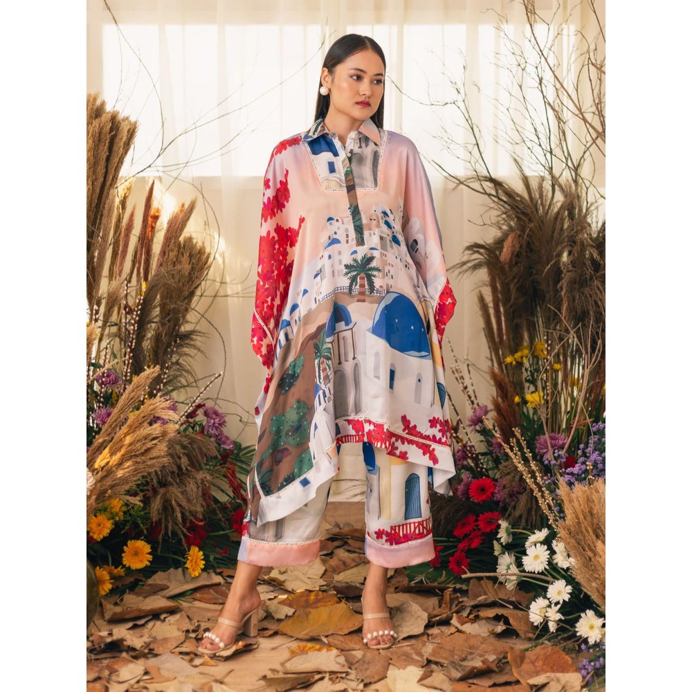 House of Fett Greece Multi Coloured Printed Mid Waist Co-Ord Set