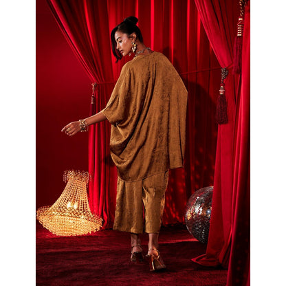 House of Fett Ochre Brown Embroidered Co-Ord Set