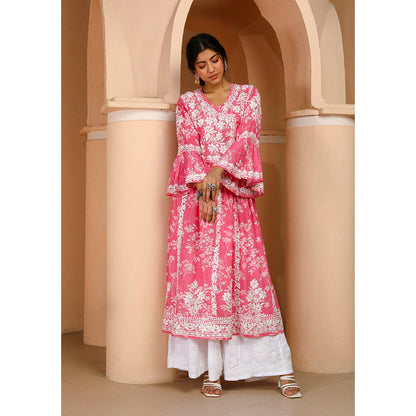 House of Chikankari Zainab Chikankari Mulmul Angrakha Kurta