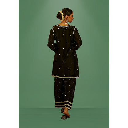 House of Chikankari Mahak Chikankari Short Angrakha Kurta and Pants (Set of 2)