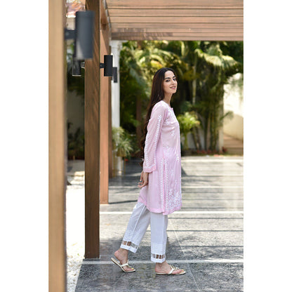 House of Chikankari Sara Chikankari Pink Modal Straight Kurta