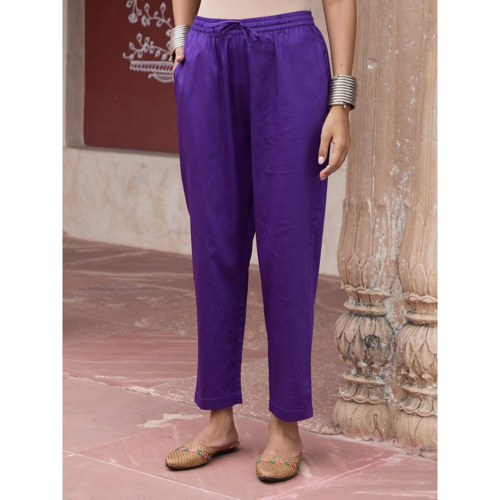 House of Chikankari Glazed Cotton Hand Block Purple Co-Ord (Set of 2)