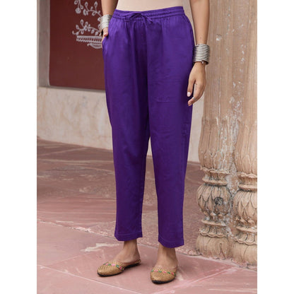 House of Chikankari Glazed Cotton Hand Block Purple Co-Ord (Set of 2)