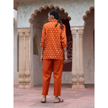 House of Chikankari Glazed Cotton Hand Block Rust Co-Ord (Set of 2)