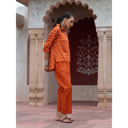 House of Chikankari Glazed Cotton Hand Block Rust Co-Ord (Set of 2)
