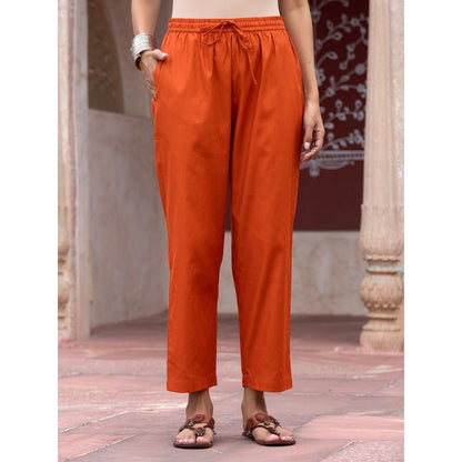 House of Chikankari Glazed Cotton Hand Block Rust Co-Ord (Set of 2)