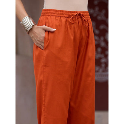 House of Chikankari Glazed Cotton Hand Block Rust Co-Ord (Set of 2)