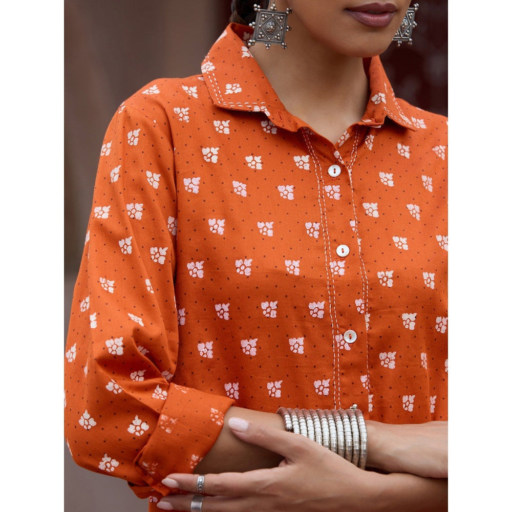 House of Chikankari Glazed Cotton Hand Block Rust Co-Ord (Set of 2)