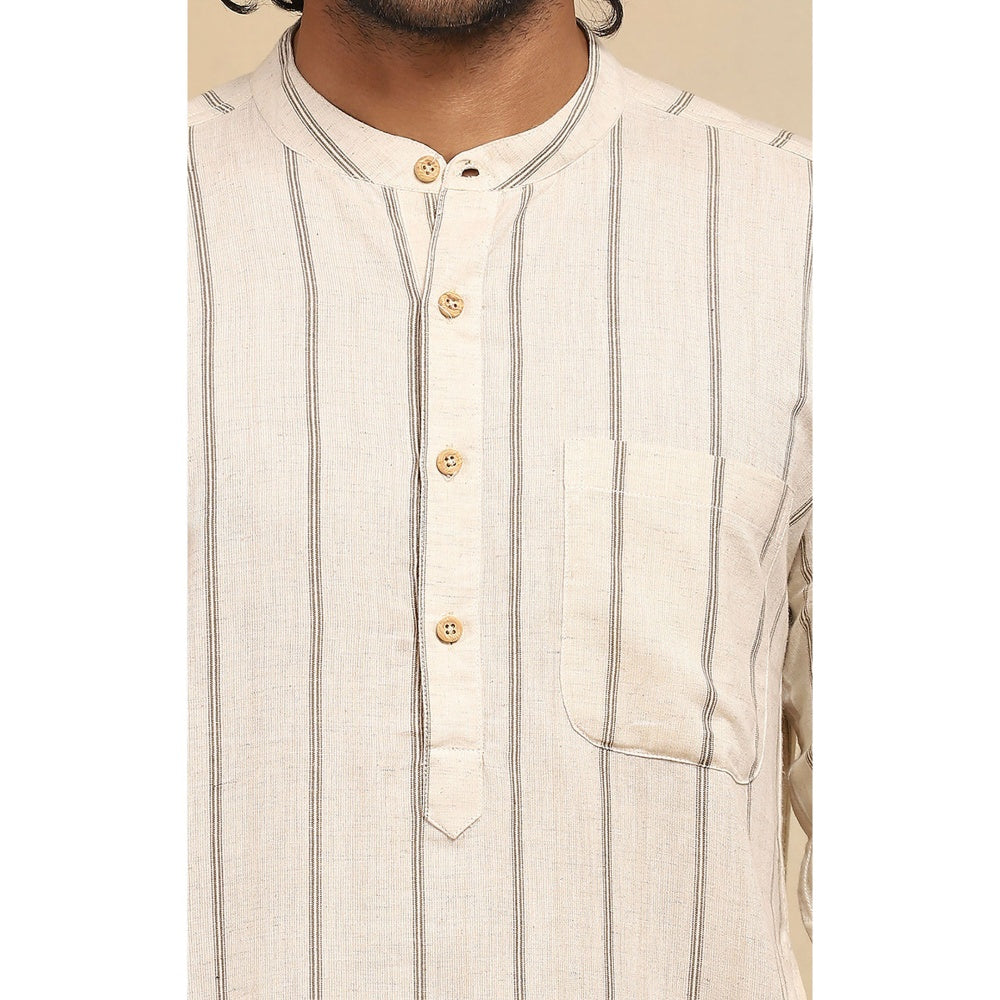 House of Chikankari Crafts Handloom Stripe Men Beige Long Kurta