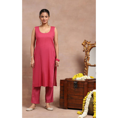 House of Chikankari Chikankari Mukaish Kurta Inner with Pant and Dupatta - Pink (Set of 4)