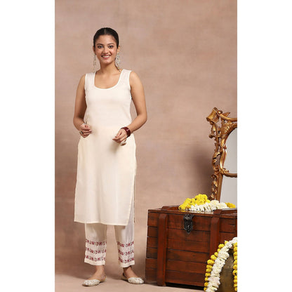 House of Chikankari Chikankari Zari Kurta with Pant and Dupatta - Ivory (Set of 3)