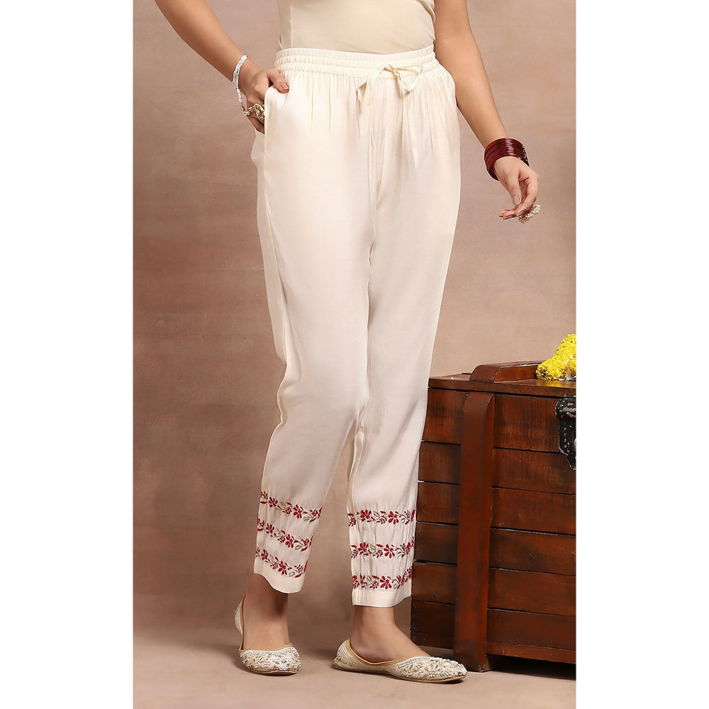 House of Chikankari Chikankari Zari Kurta with Pant and Dupatta - Ivory (Set of 3)