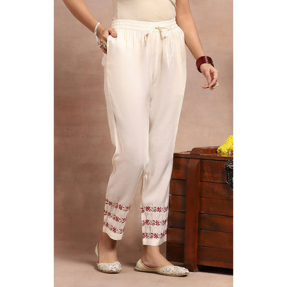 House of Chikankari Chikankari Zari Kurta with Pant and Dupatta - Ivory (Set of 3)
