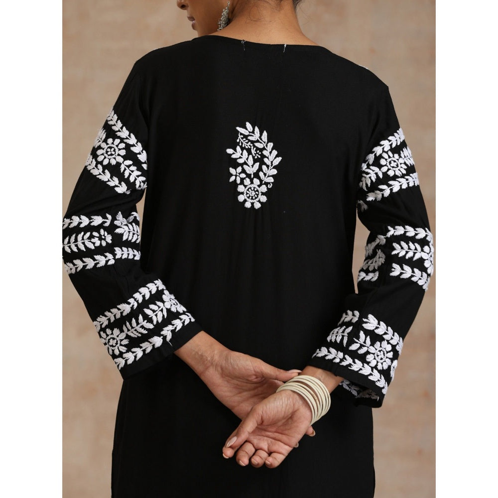 House of Chikankari Rayon Chikankari Womens Long Kurta - Black