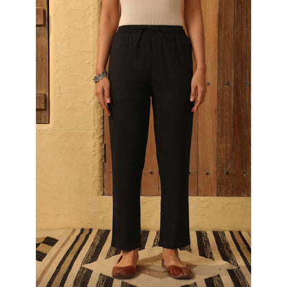 House of Chikankari Black Cotton Solid Pant