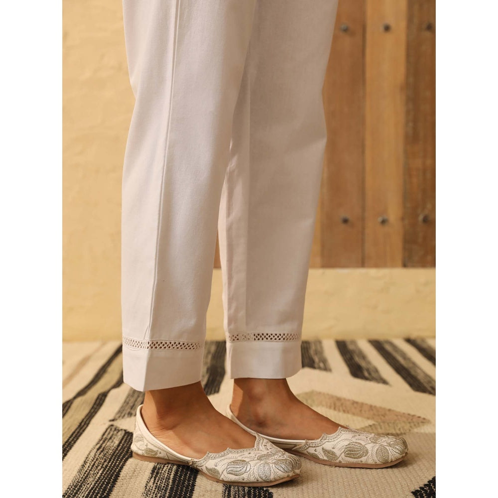 House of Chikankari White Cotton Solid Pant