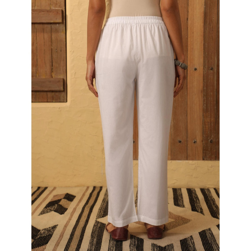 House of Chikankari Women's White Hand Embroidered Solid Co-Ord (Set of 2)