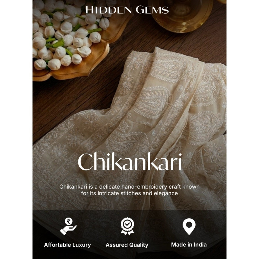 Chikankari Chanderi Straight Kurta with Inner and Palazzo (Set of 3)