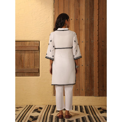 House of Chikankari Women's White Cotton Chikankari Kurti and Pant (Set of 2)
